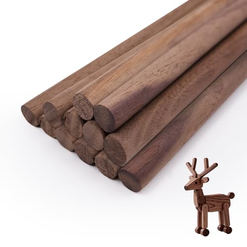 10 Pack Walnut Wooden Dowel Rods 3/8 x 12 Inch (10 x 300mm) Unfinished Round Hardwood Sticks for Crafts Woodworking Building Models and DIY Projects