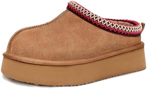 ZEXSAFETY Platform Slippers for Women Snow Winter Womens Slippers Comfy Furry Shoes for Outdoor Indoor House Chestnut 10