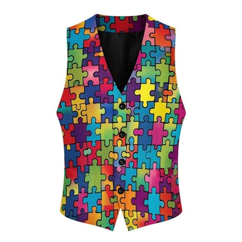 Autism Awareness Puzzle Casual Suit Vest for Men Formal Business Dress Regular Fit Waistcoat for Tuxedo3