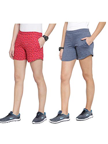 Image of UZARUS Women's Multicolour Cotton Sports Casual Printed Shorts - Pack of 2