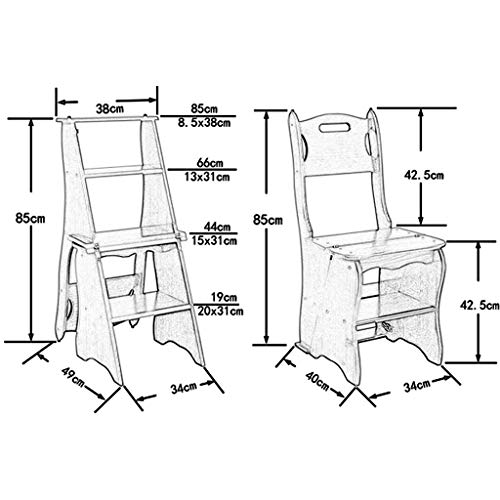 Taburetes escaleras de madera pino LUNEZY silla multifuncion 4 escalones plegable 4