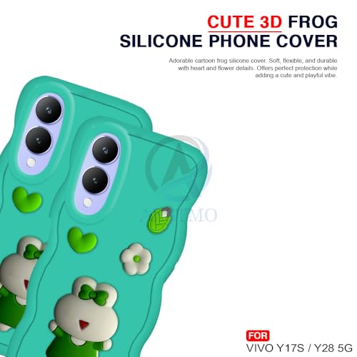 Image of AESTMO Back Case Cover for Vivo Y17S / Y28 | 3D Cute Fun Cartoon Characters | Anti Slip Grip Cute Wave Curly Frame Shape | Full Body Protection Back Cover for Vivo Y17S / Y28 (MintGreen)