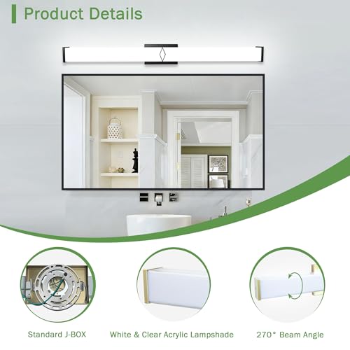 Image of 40 Inch Bathroom Vanity Light 3600LM, 5700K Daylight White Modern Bathroom Light Dimmable, AC 120V 40W Matte Black LED Vanity Lighting Fixtures Wall Sconce ETL Certified, 1Pack