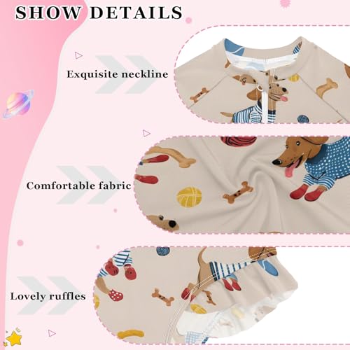 ALAZA Toddler Swimsuit Girl Bathing Suit Swimwear Rash Guard Sausage Dog Ball Long Sleeve 3T4