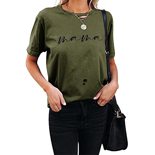 Womens Shirts Letter Printed Basic Tee Summer Tops Crewneck Short Sleeve T-Shirt Blouses for mom Gifts