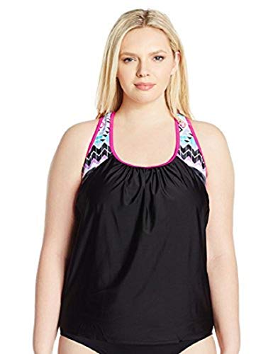 ZeroXposur Women's Plus-Size Pow Wow Action 2-for-1 Sporty Swimsuit Tankini Top, Mulberry, 18W