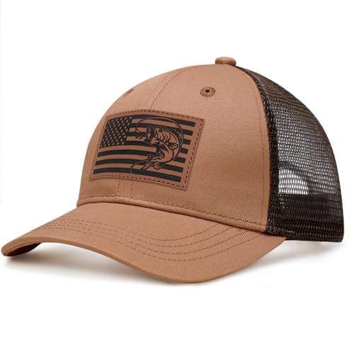 Image of Fishing Gifts for Men American Flag Trucker Hat Mens Fathers Day Christmas Birthday Gifts Fishing Hat for Dad