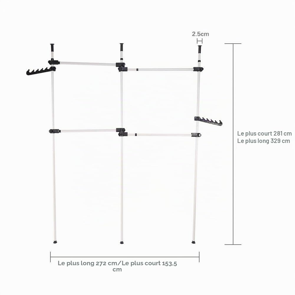 DIY Portant à vêtements Portable et très résistant, Porte-Manteau télescopique Organisateur de penderie de penderie Mobile Tringle et Barres en Acier Inoxydable, 3 Poles 4