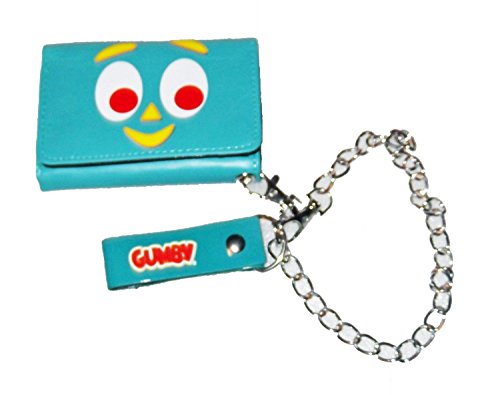 Gumby Big Face Green Tri Fold Wallet With Chain Licensed