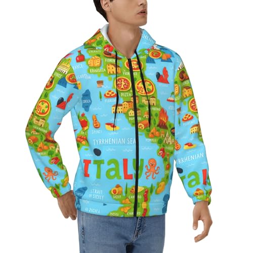 Sweat à capuche zippé thermique homme contre le froid imprimé Italie