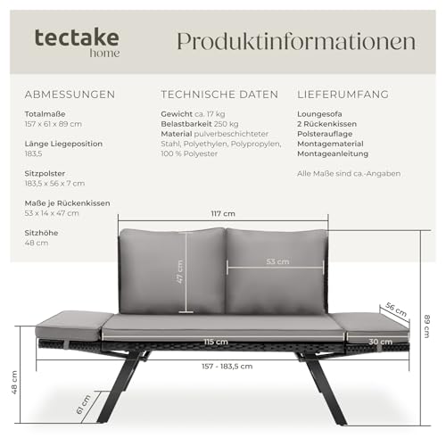 perfekt für 2-3 Personen im Garten. - Detailansicht von Tectake® Rattan Lounge & Sonnenliege Deal – Dealfoxx.de