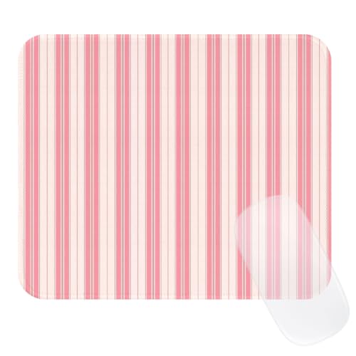 Image of Square Cute Striped Mouse Pad with Stitched Edge, Premium Waterproof Cloth Aesthetic Small Stripe Mouse Mat, Non-Slip Rubber Base Funny Mousepad Desk Accessories,Striped Light Pink