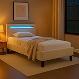 Photo Gallery idimex letto imbottito bago 90 x 200 cm, con illuminazione a led, letto per ragazzi con rete a doghe, rivestimento in tessuto bianco crema Photo Gallery idimex letto imbottito bago 90 x 200 cm, con illuminazione a led, letto per ragazzi con rete a doghe, rivestimento in tessuto bianco crema