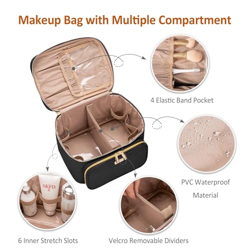 Travel Makeup Bag with Jewelry Organizer, Large Cosmetic Case, Waterproof Toiletry Bag for Cosmetics, Brushes, and Tools, Black4