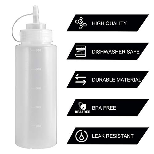 Condiment Squeeze Bottles, OAMCEG 8-Pack 16 oz Durable Plastic Squeeze Squirt Bottle with Discrete Measurements for Ketchup, BBQ, Sauces, Syrup, Condiments, Dressings, Arts and Crafts - BPA Free