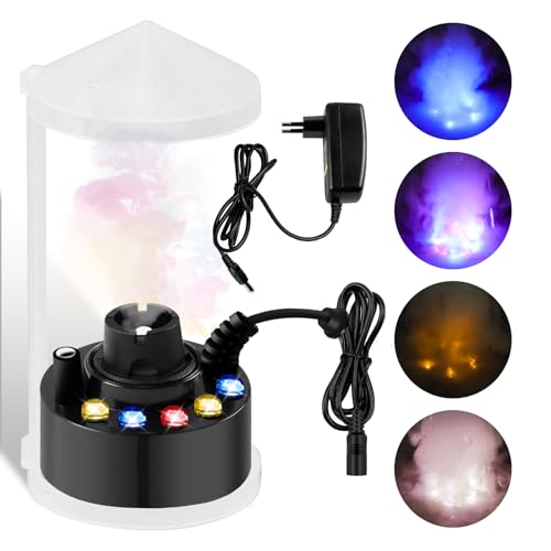 PORFOYO Mini máquina de niebla con 12 LED, nebulizador ultrasónico, generador de niebla ultrasónica, acuario, máquina de niebla para fuentes de agua, Halloween, estanques, wigwams, acuarios (negro)
