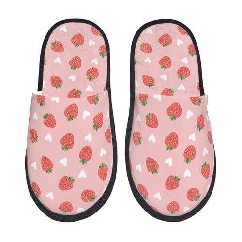 Strawberry Print Women Slippers Home Furry Shoes Keep Men Couples Shoes Warm For Women-