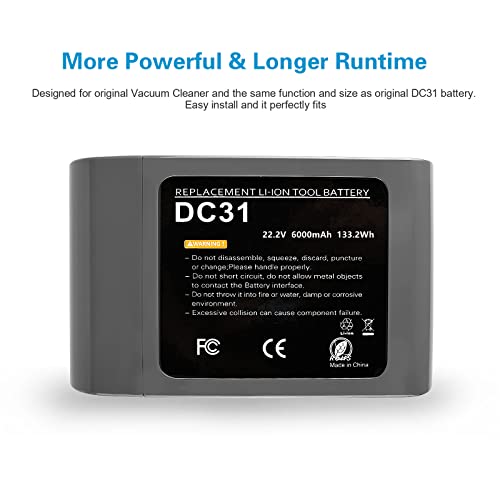 Powtree Upgraded 6000Mah 22.2V Dc35 Battery Replacement For Dyson Dc31 Dc34 Dc35 Dc44 Dc45 917083-01 Battery Handheld Vacuum Cleaner Battery(Only Fit For Type A, Not Fit All Type B Model, Dc44 Mk2) #TOP5