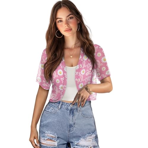 Image of Womens Short Sleeve Bolero Shrug Open Front Knit Cropped Cardigan Shoulder Cover for Dress Cute Casual Knit Cover Up