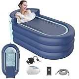 Inflatable Bathtub & Bubble Spa Mat- Portable Hot Tub for Adults, Equipped with a Bubble Math Mat for Massage, Fits Any Bathroom, Foldable Design for Renters/Apartments (65"x33"x26" 220lb)