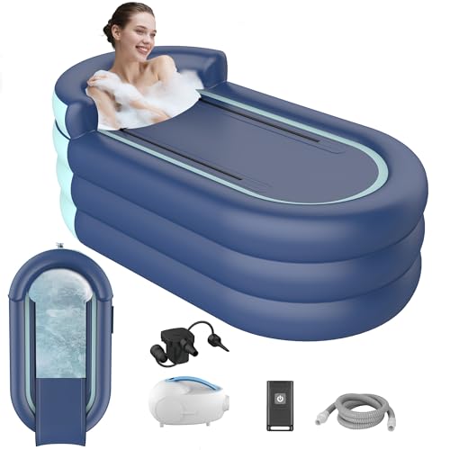 Inflatable Bathtub & Bubble Spa Mat- Portable Hot Tub for Adults, Equipped with a Bubble Math Mat for Massage, Fits Any Bathroom, Foldable Design for Renters/Apartments (65