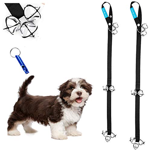 Dog Door Bell 2PACK Dog Bells For Potty Training Loud Dog Doorbell 7 large Dog Training Bells For Door potty bells for dogs to ring to go outside Potty bells + whistle (2 pack doorbells + Whistle)