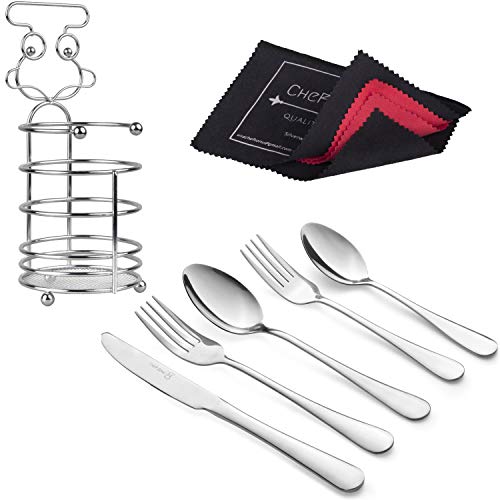 18/10 Stainless Steel 20PCS Silverware Set + Cutlery Holder + Free $9 Flatware
