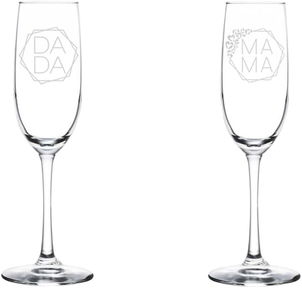 Set of 2 Glass Champagne Flutes Sparkling Wine Glasses Gift Mama Dada New Mom and Dad New Parents Pregnancy Announcement Baby Shower (8 oz Stemmed)