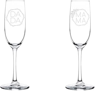 Set of 2 Glass Champagne Flutes Sparkling Wine Glasses Gift Mama Dada New Mom and Dad New Parents Pregnancy Announcement Baby Shower (8 oz Stemmed)