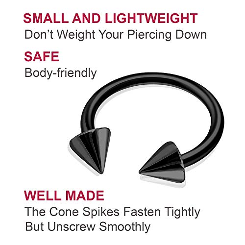 Bodyjewellery CBB AN BK 1.2X81012 CONE L8 C4 12MM 8Pcs 16G Horseshoe Ring Circular Barbell Cartilage Hoop Septum Nose Lip Eyebrow Spider Bite Tragus Black Spike Ear thumb #4