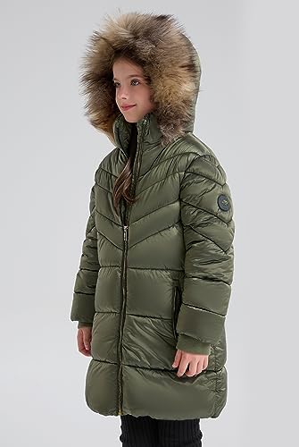 Image of SOLOCOTE Girls Winter Coat - Heavyweight Water-Resistant Faux Fur Hood Sherpa Lined Elastic Cuffs with Zip Pockets Long Parka