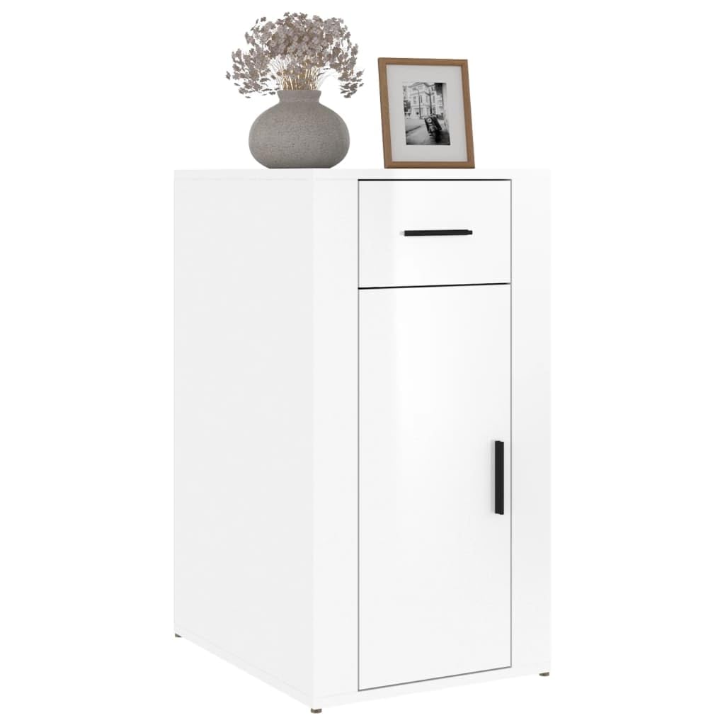 Armario de oficina blanco brillante 40 x 49 x 75 cm de material de madera con puerta y cajón para salón y estudio, pasillo, cocina, baño, espacio de almacenamiento versátil para orden y