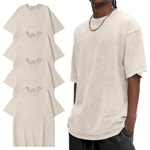 Image of Eiscntd Men's Oversized T-Shirts Heavyweight Cotton Vintage Washed Loose Fit Unisex Baggy Tee Shirts