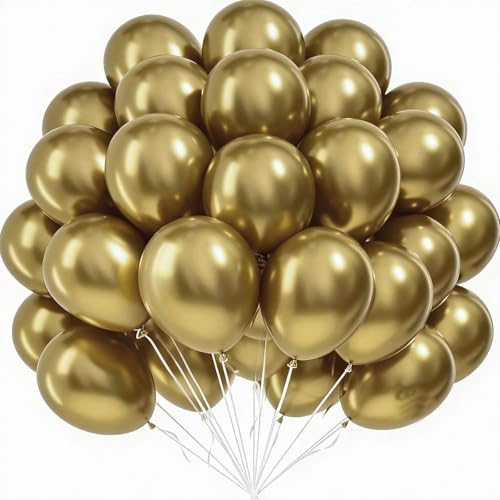 Image of 50Pcs Gold Balloons, Metallic Gold Latex Balloons for Party Decorations | 12-inch Metallic Gold Balloons Kit for Birthday, Wedding, Graduation, Anniversary, New Year, Baby Shower & events