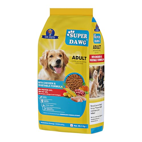 Image of Dr.Pets Dog Dry Food Chicken & Vegetable Formula with High Protein & Nutrients | Complete & Balanced Dog Food Adult for 1 Years Above | Supports Digestion, Immunity & Coat Health (1 KG)