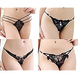 [アールスタイル] 可愛くて 魅力的 な Tバック デザイン レディース レース ショーツ 4枚セット (ブラックA) Free Size