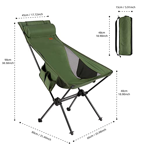 TOBTOS High Back Camping Chair, Lightweight Folding Chair with Head Support, Compact Chair with Carry Bag for Outdoor Camp, Hiking, Backpacking (Green) - Image 4