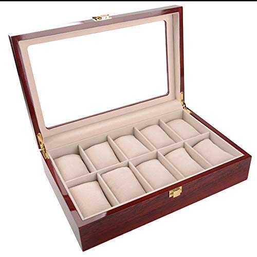 JTRHD Organisateur de boîte à Montres Exquis à 12 Chiffres Piano de Cuisson Varnish Boîte de Rangement de Haute qualité Peinture Coffret avec Verre encadrée Couverture Stockage de la vitrine