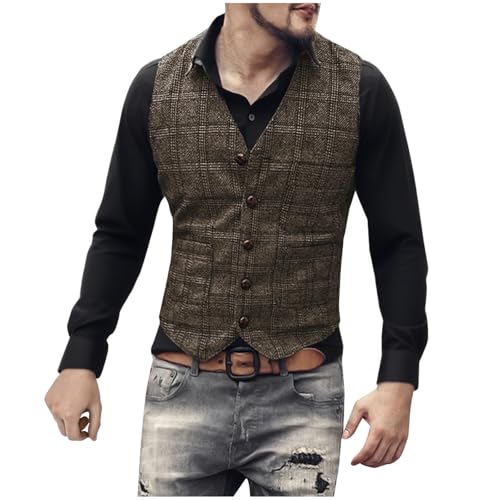 NATHGAM Men's Suit Plaid Vest Formal Business Dress Waistcoat Casual V Neck Slim Fit Vest for Wedding Party Prom Groomsmen