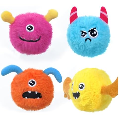 TwoEar Interactive Squeaky Dog Toys for Aggressive Chewers, Inside Squeaky Balls for Dogs, Throwing and Fetching Dog Toys for Small & Mudium Dogs, 4 Pack Cover