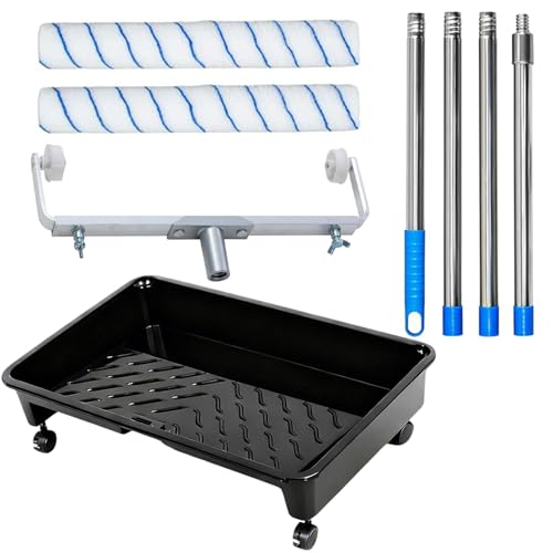 Polegas 5 Pcs Paint Roller Set with 2 Pcs 18 Inch Paint Roller Sleeve Extendable Paint Roller Frame Paint Roller Tray with Wheels Paint Roller Extension Pole Long Paint Roller for Ceilings