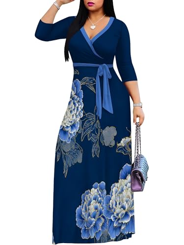 Image of PinkPatty Women's Long Sleeve Maxi Dress Plus Size Trendy Wedding Guest Dress with Pockets&Belt