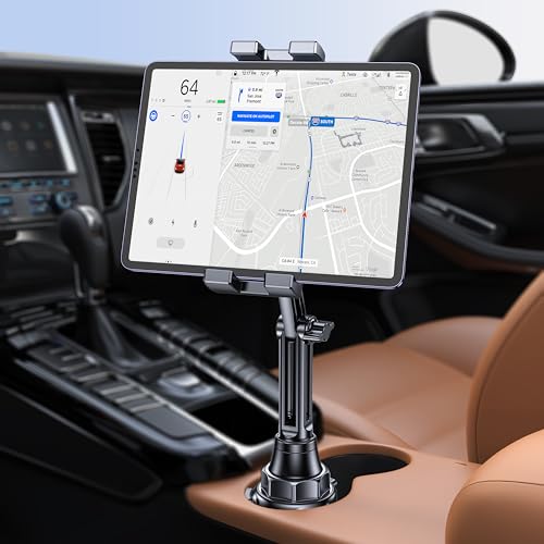 Coolpow Cup Holder Tablet Mount for Car, Adjustable Long Neck Tablet Holder for car【Super Stable】 iPad Cup Holder Car Mount for All 4.7'-12.9' Apple iPad Samsung Galaxy Tab