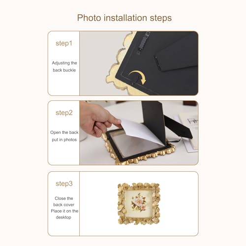 Image of 5x5 Vintage Picture Frames, Picture Frame for Table Top Display and Wall Hanging Home Decor (Gold 02, 5x5 Inch)