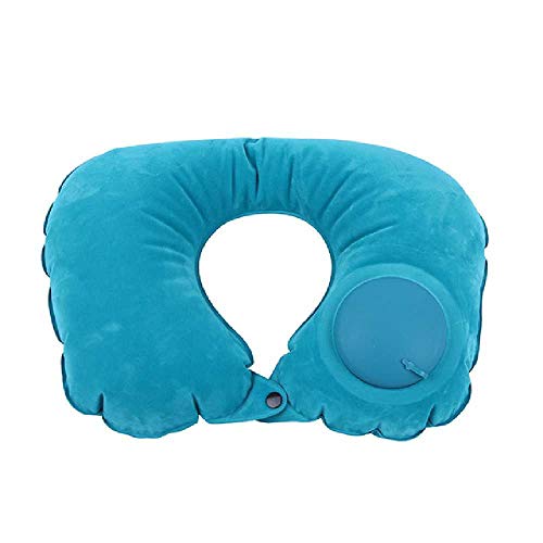 zhuao Automatic Inflatable U-shaped Travel Pillow, Aircraft Car Neck Pillow, Foldable Push-type Bed Pillow 37cm X 24cm /Blue