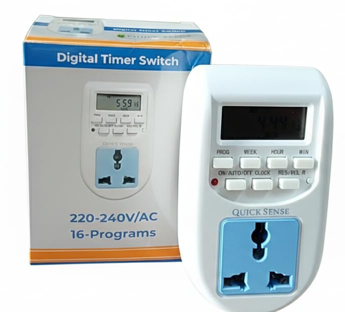 (Qs-T1) : 230 Volt (24x7) Digital Programmable Timer Electronic Timer230V 24x7 Energy Saving Socket Type Digital Programmable Plastic Electronic Timer (White)