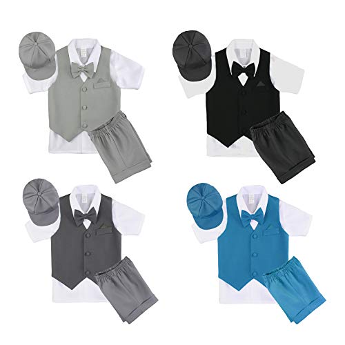 MILLTEX 4pc New Born Baby Boy Toddler Teen Wedding Easter Formal Party Color Short Vest Suit Set w/Hat & Bow tie Sm-4T (M (6-12 Months), Blue Green Teal)