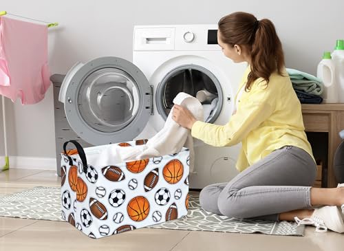 Image of Football Pattern Storage Basket Gift Laundry Bins Collapsible Storage Baskets Box Laundry Nursery Hamper for Home and Office Decoration with Handles