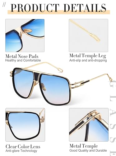 Image of Frienda 3 Pairs Retro Sunglasses for Men Oversized Men Shades Glasses Fashion Alloy Metal Gold Frame Polarized Sun Glasses