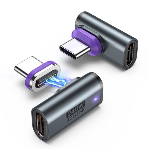 A.S Magnetic USB C Adapter 2 Pack 240W PD 3.1 USB4 40Gbps 8K@60Hz USB-C Right Angle Adapter 24-Pin Type-C Male to Female Extender for MacBook Pro Steam Deck Switch Laptop Tablet
